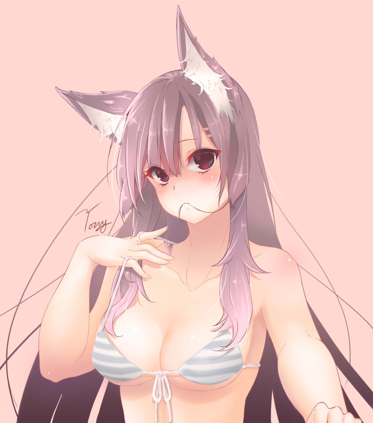 animal_ears autographed bikini_top cleavage nekomimi swimsuits underboob zhaofeng_yinyue