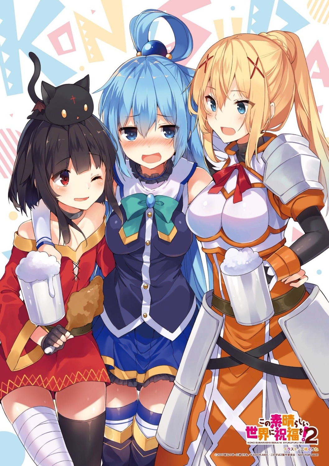 aqua_(konosuba) armor bandages dress dustiness_ford_raratina kono_subarashii_sekai_ni_shukufuku_wo! megumin mishima_kurone neko thighhighs