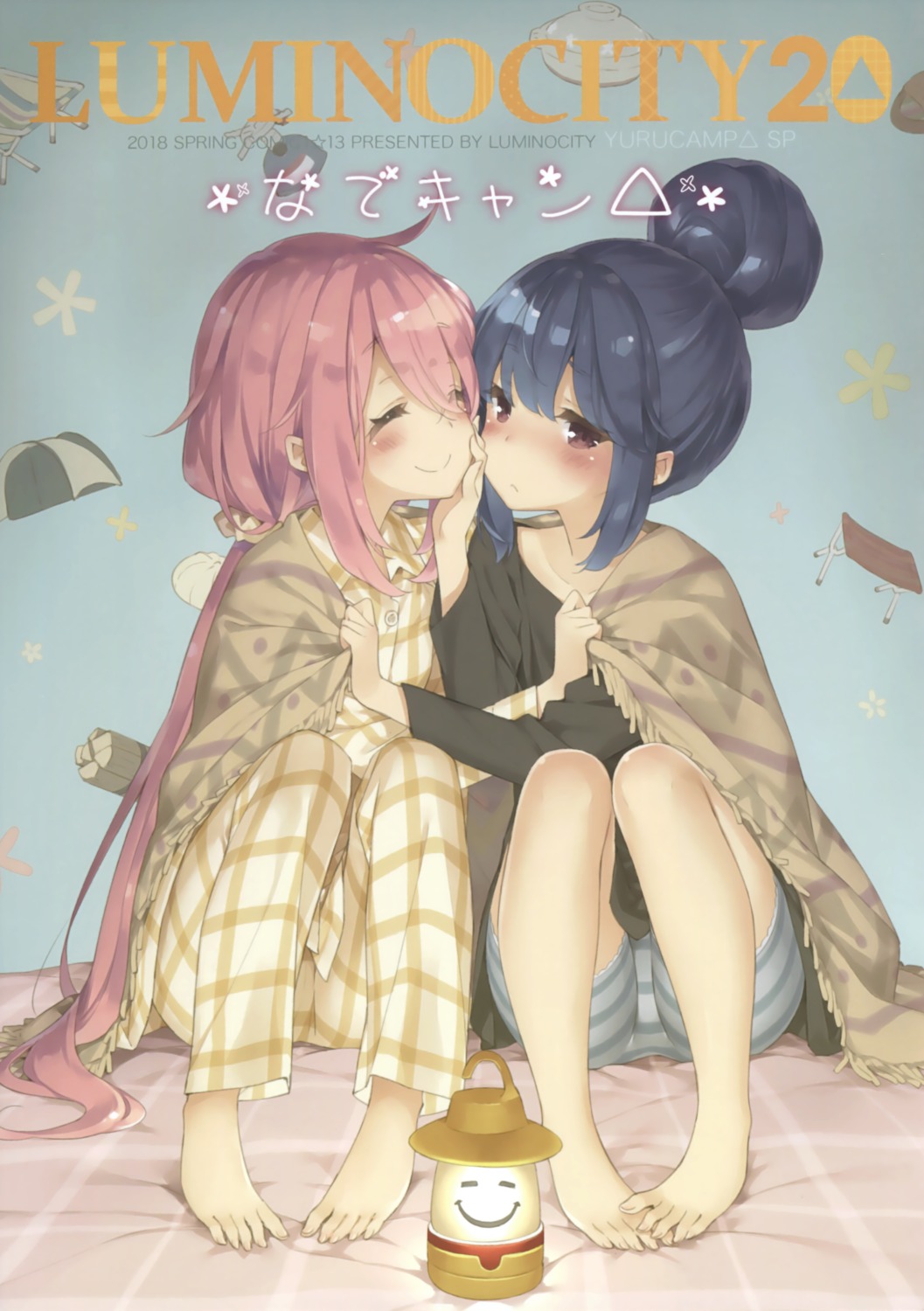 bike_shorts feet kagamihara_nadeshiko kani_biimu pajama shima_rin yuri yurucamp