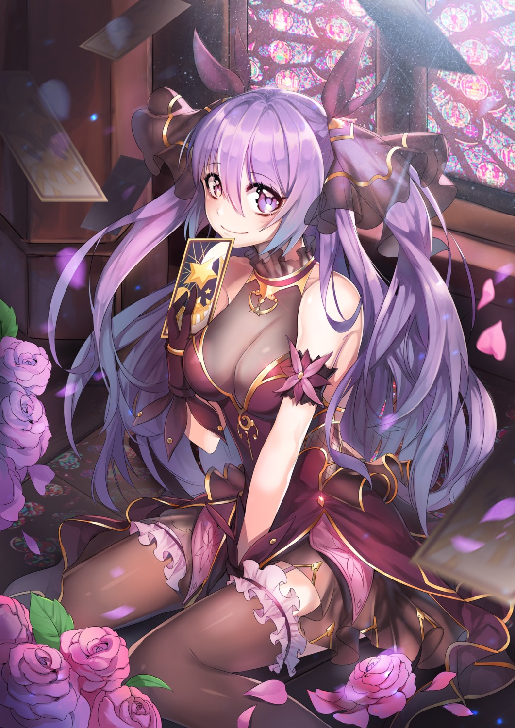 animal_ears cleavage dress garter jj king's_raid ophelia_(king's_raid) see_through stockings thighhighs