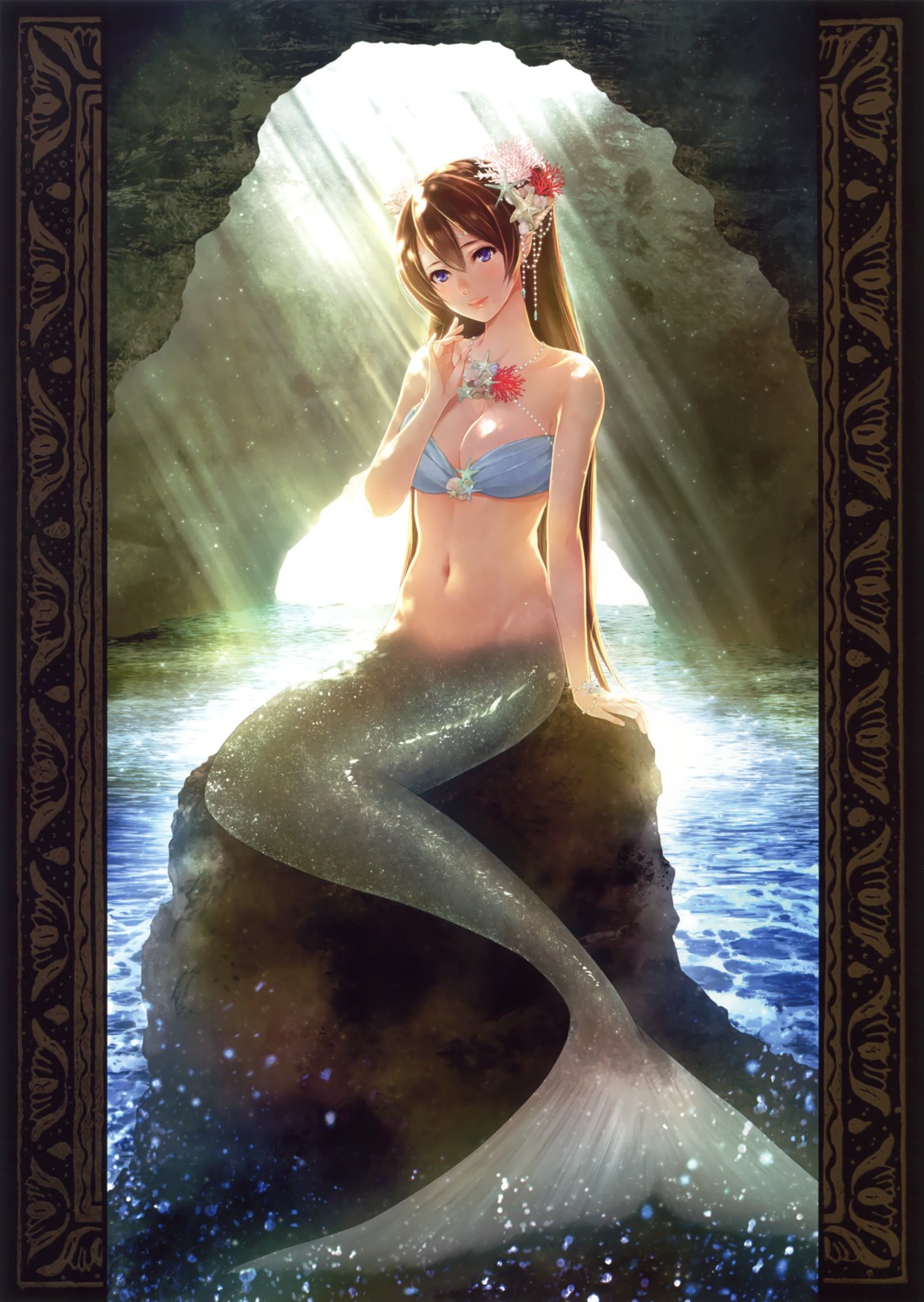 bikini_top breast_hold cleavage koizumi_amane mermaid monster_girl swimsuits tail