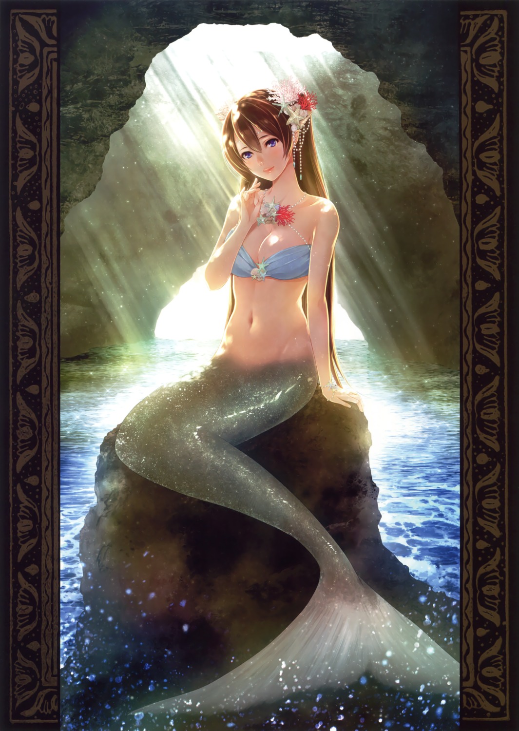 bikini_top breast_hold cleavage koizumi_amane mermaid monster_girl tail