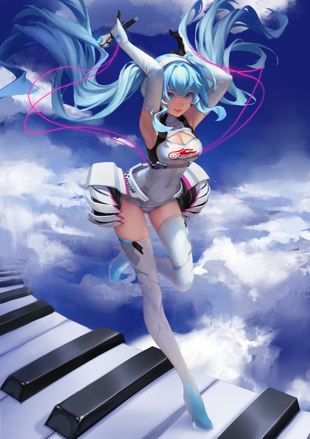 cleavage goodsmile_racing hatsune_miku heels kkcaty leotard racing_miku thighhighs vocaloid