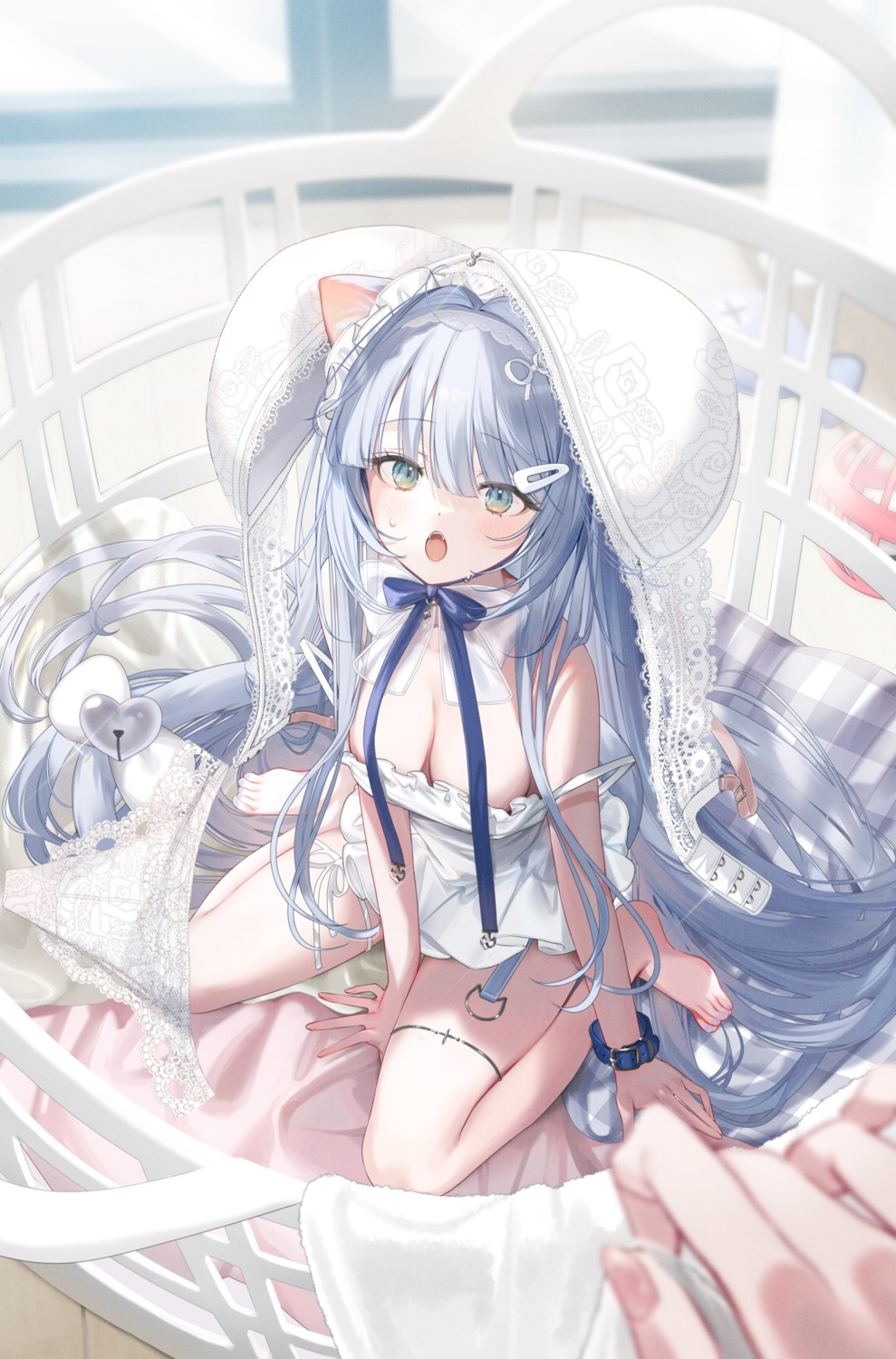 animal_ears bra detexted dress garter kuma_daigorou nekomimi no_bra pantsu photoshop tail