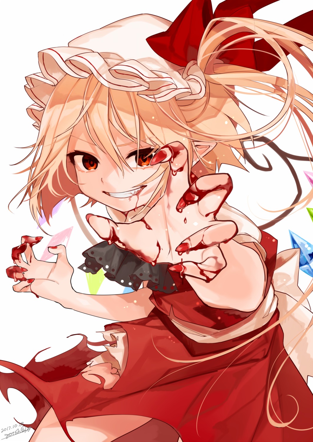 blood dress flandre_scarlet gotoh510 pointy_ears torn_clothes touhou wings
