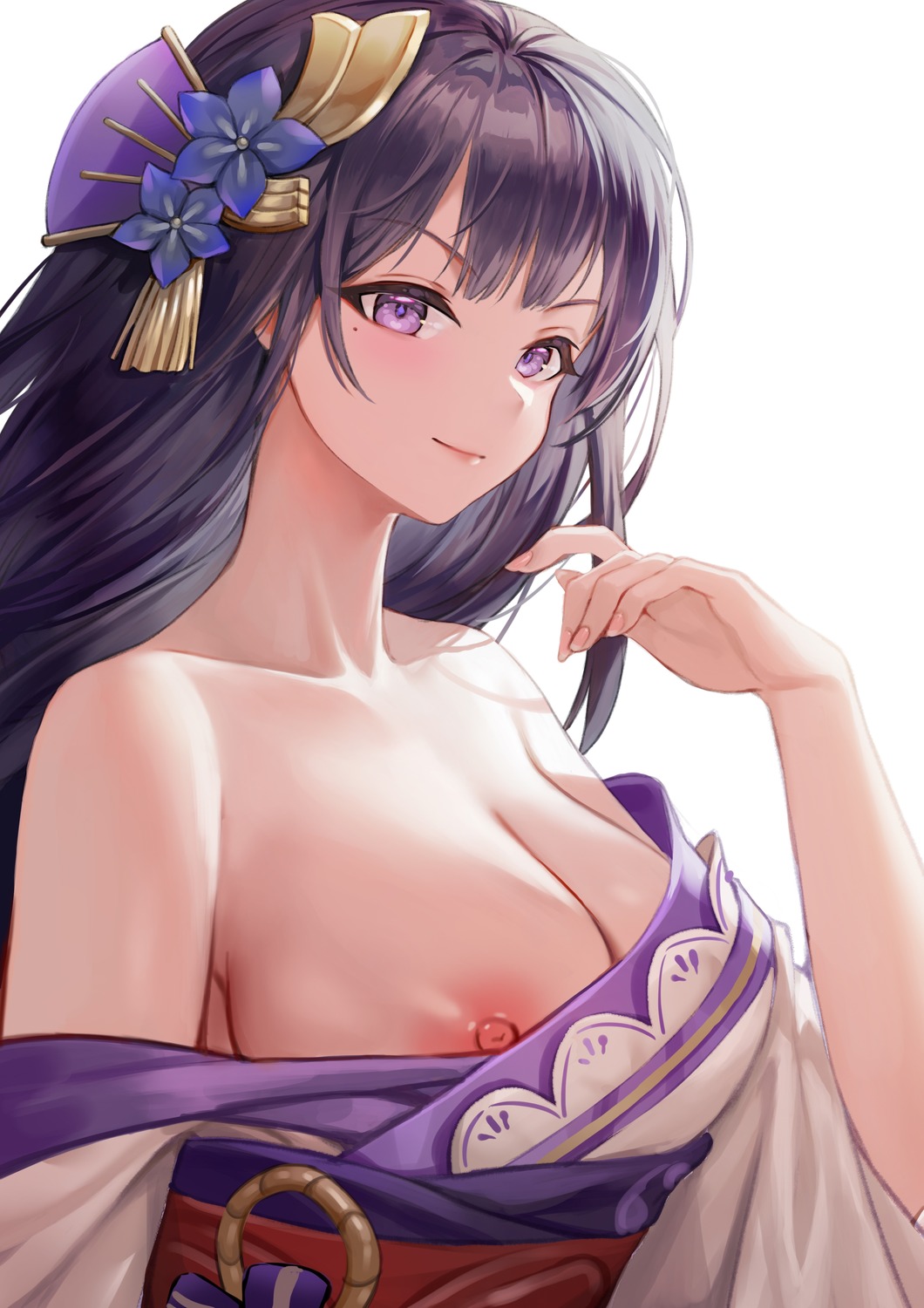 breasts genshin_impact japanese_clothes nipples no_bra open_shirt picter raiden_shogun