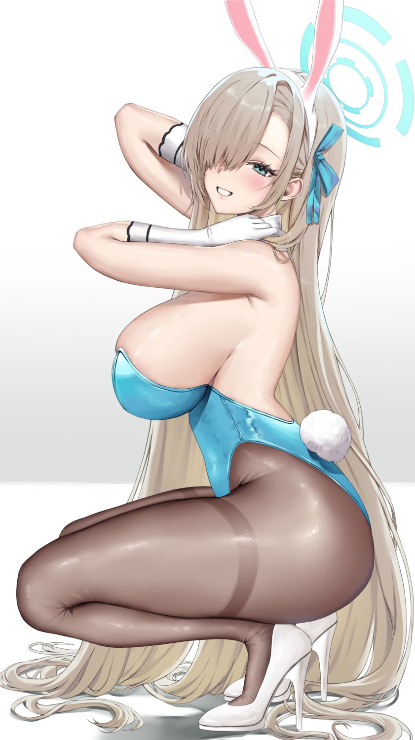 animal_ears blue_archive bunny_ears bunny_girl halo heels ichinose_asuna no_bra pantyhose tail vitaminechan