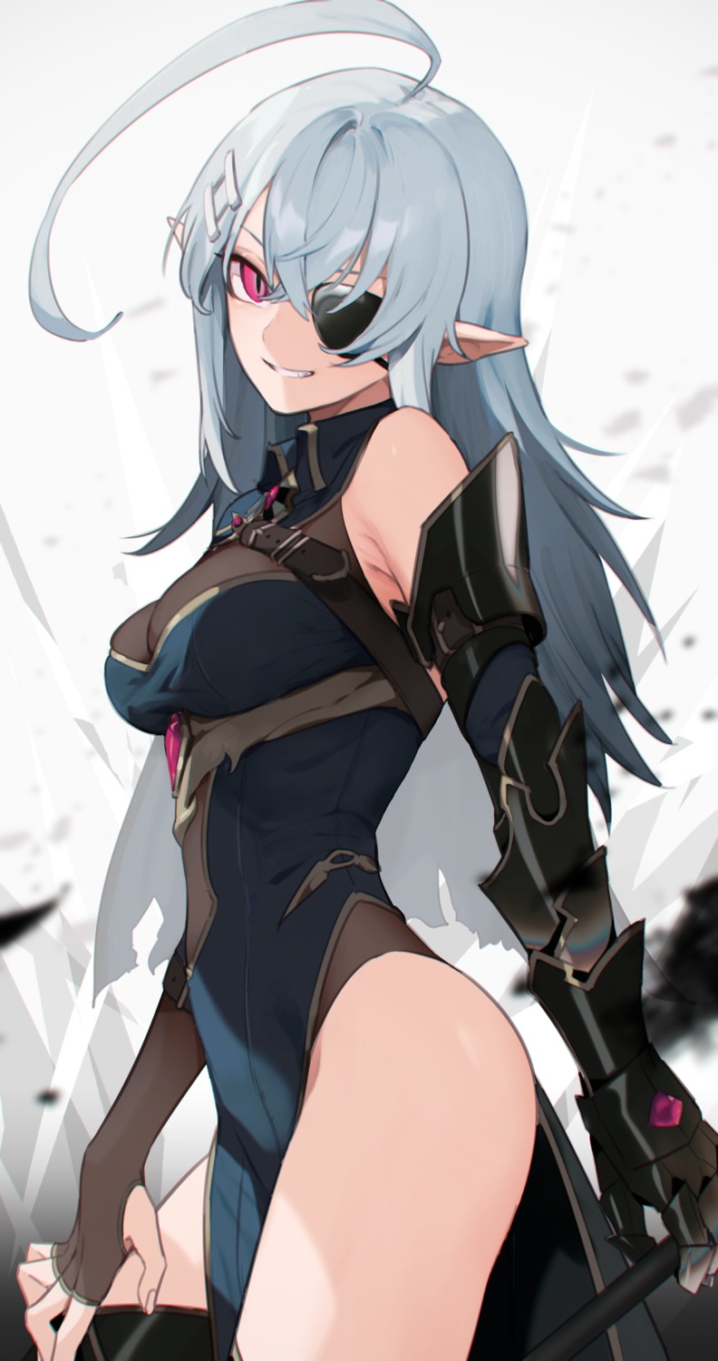 armor dress eyepatch pointy_ears wakahiko