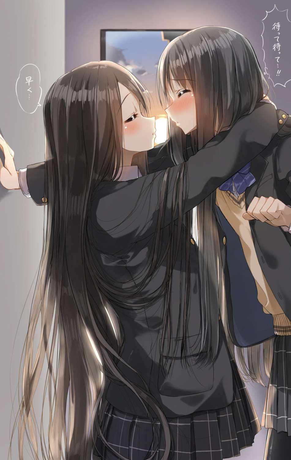 pantyhose pentagon_(railgun_ky1206) seifuku sweater yuri