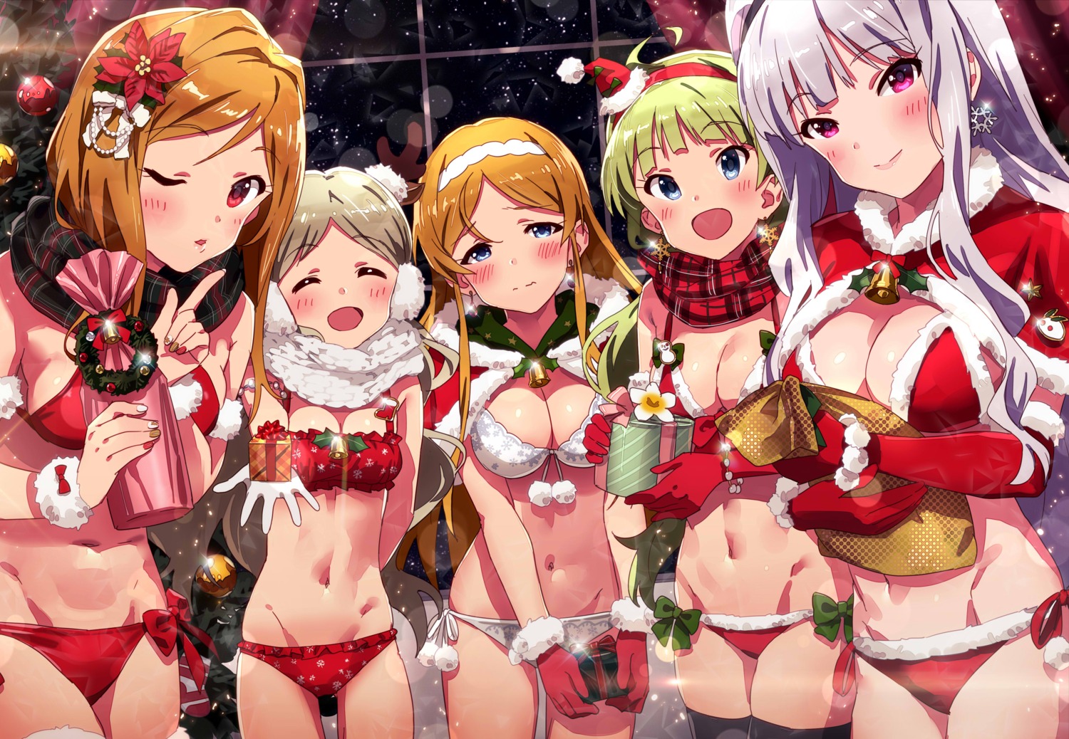 bikini christmas cleavage handa_roco momose_rio shijou_takane shimabara_elena shinomiya_karen sonsoso swimsuits the_idolm@ster the_idolm@ster_million_live! thighhighs