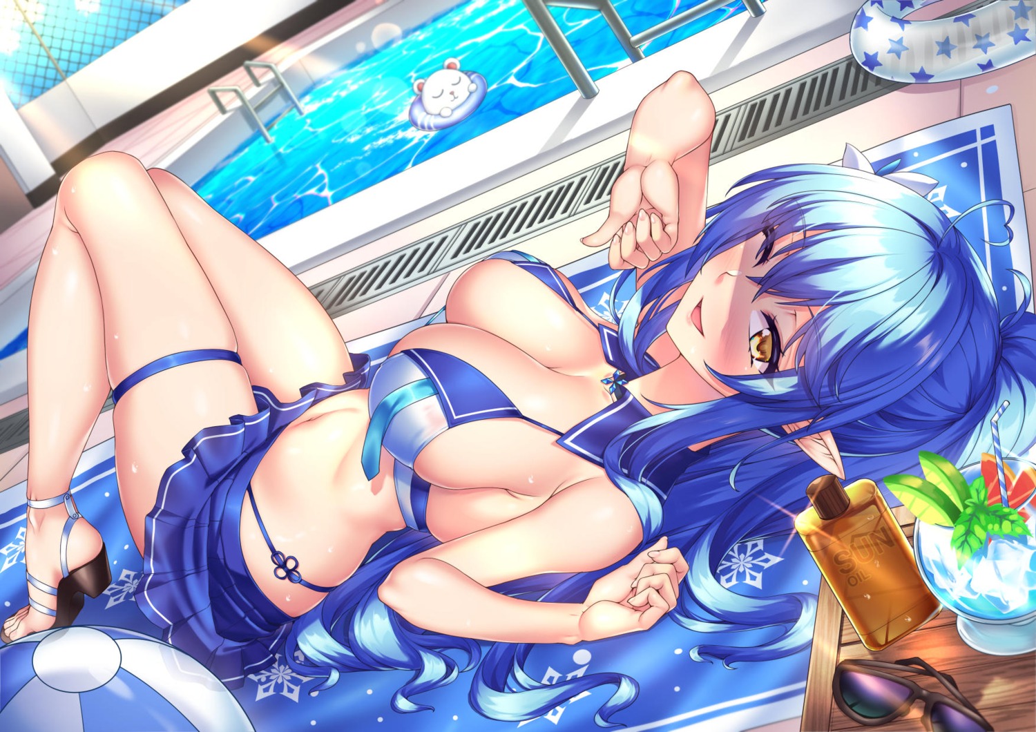 bikini elf garter heels hololive merufena pointy_ears swimsuits yukihana_lamy