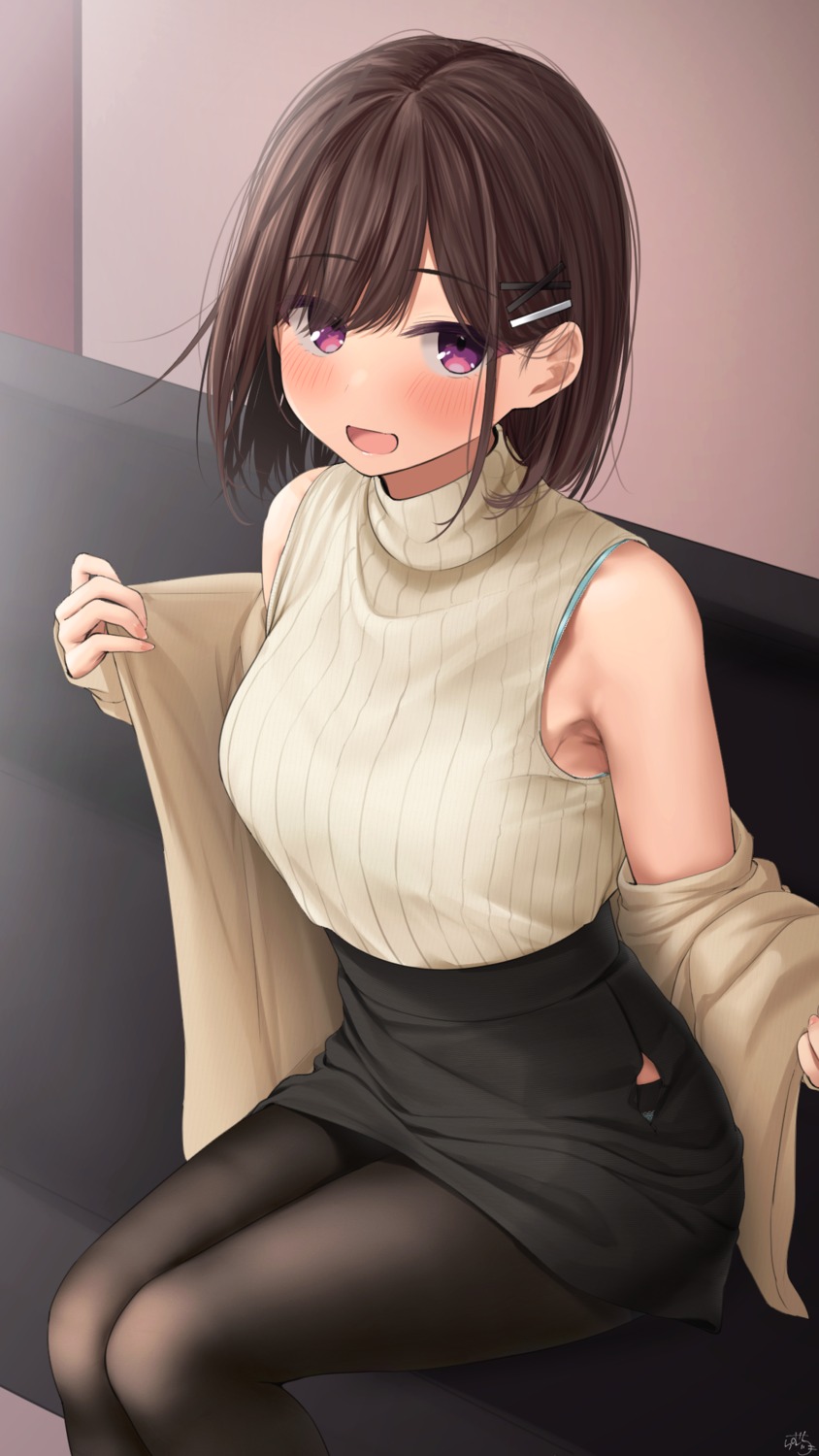 osananajimi-chan_(ramchi) pantyhose ramchi skirt_lift sweater undressing