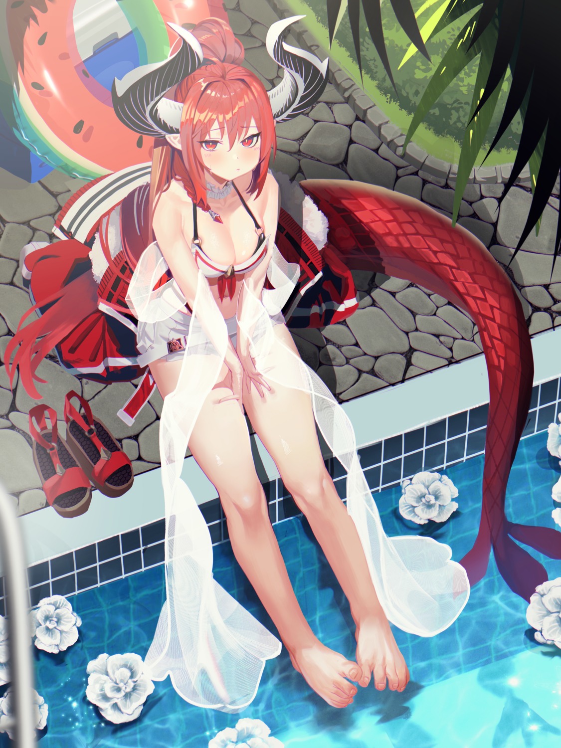 bikini feet horns jiki_(gkdlfnzo1245) pointy_ears swimsuits tail