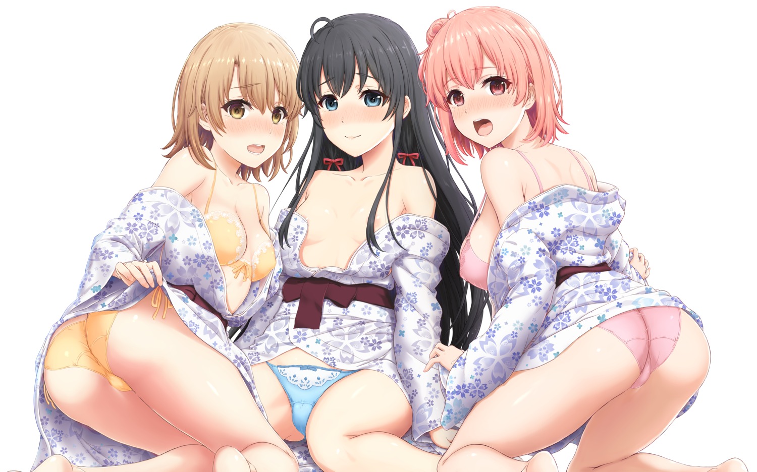 areola ass bra breasts cameltoe cleavage erect_nipples inanaki_shiki isshiki_iroha no_bra open_shirt pantsu skirt_lift string_panties yahari_ore_no_seishun_lovecome_wa_machigatteiru. yuigahama_yui yukata yukinoshita_yukino