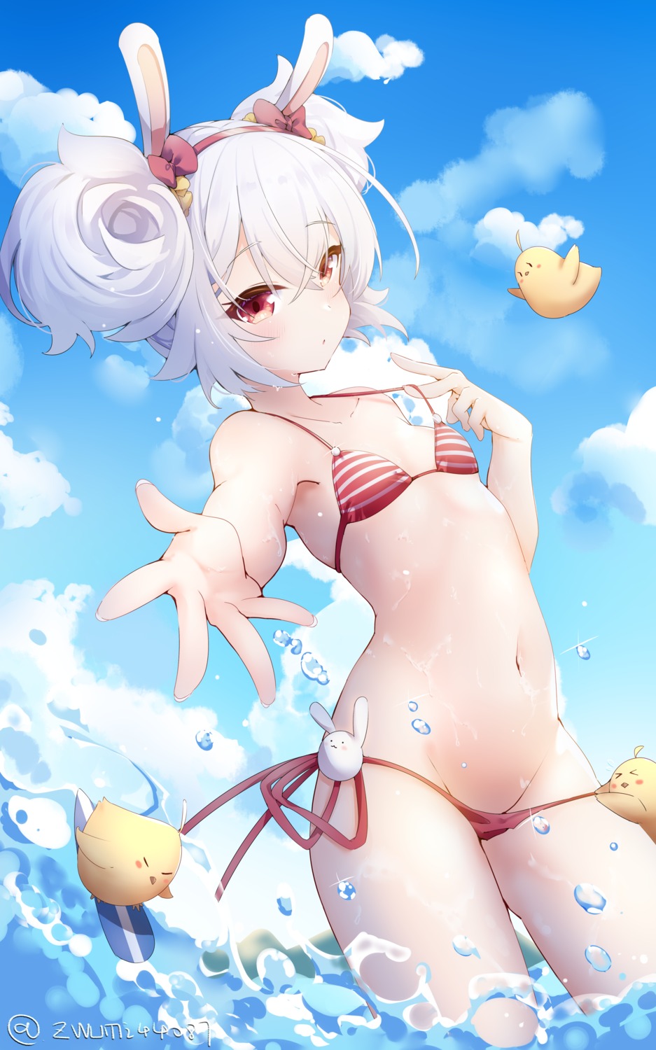 animal_ears azur_lane bikini bunny_ears laffey_(azur_lane) loli manjuu_(azur_lane) panty_pull swimsuits undressing wardrobe_malfunction wet z-wumi