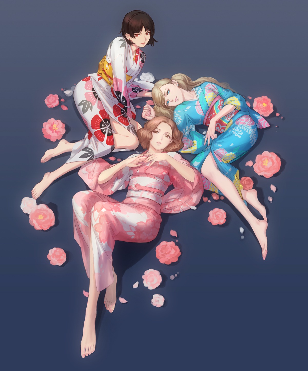 feet megaten niijima_makoto okumura_haru persona persona_5 qingxingzhen takamaki_anne yukata