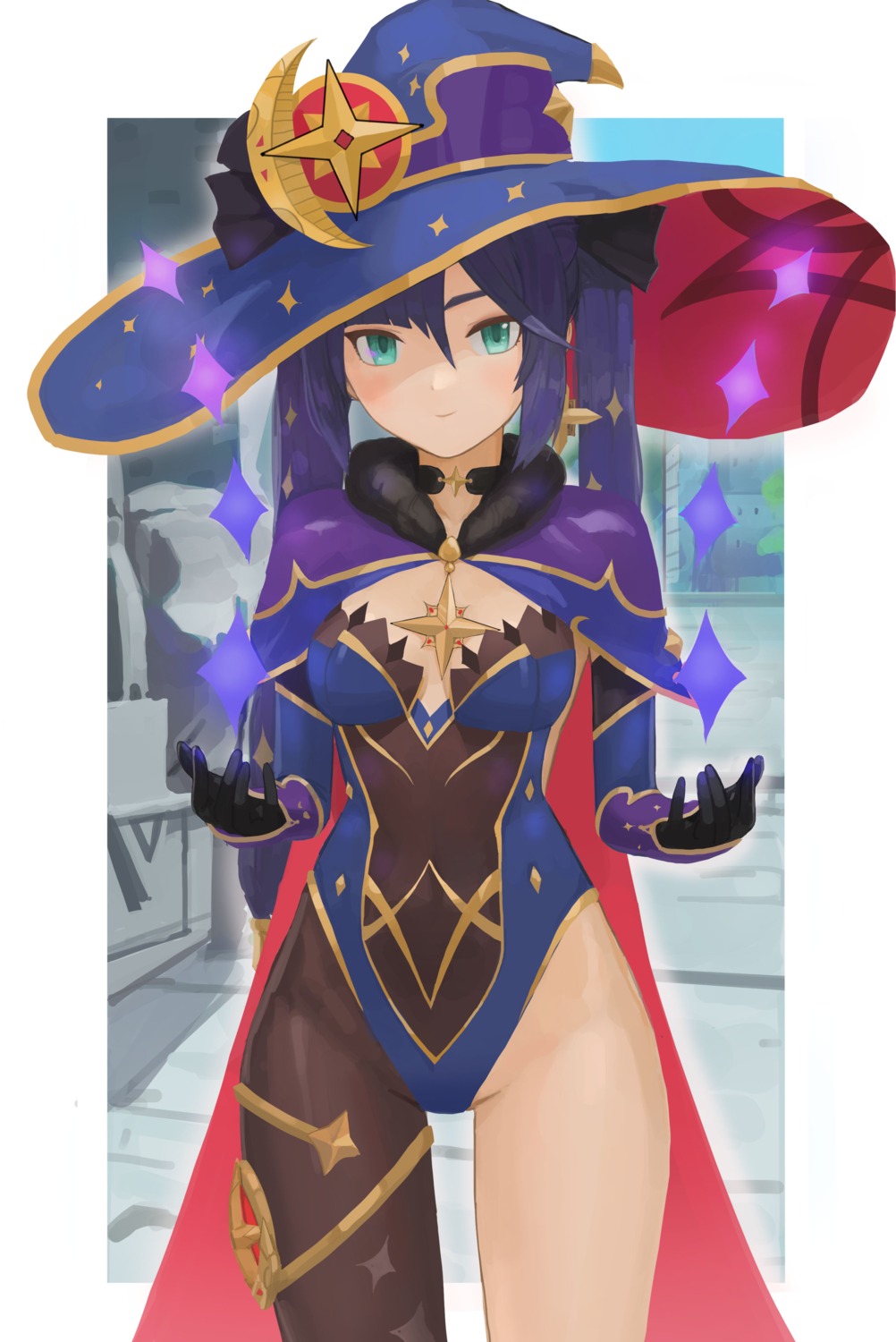 dolri garter genshin_impact leotard mona_megistus no_bra witch