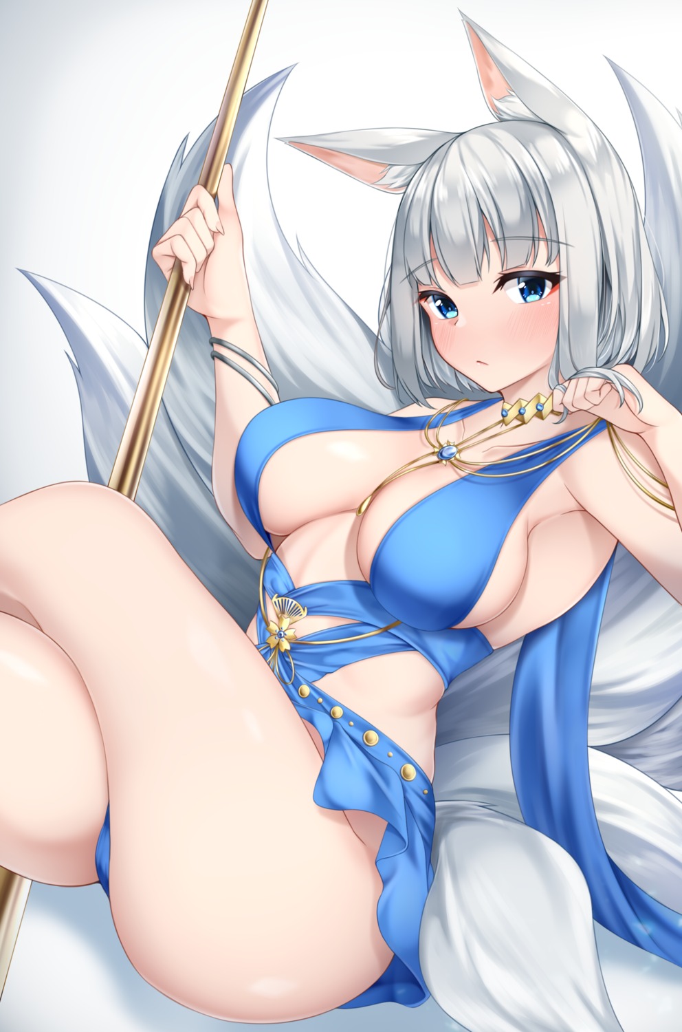 animal_ears azur_lane cameltoe kaga_(azur_lane) kitsune lomocya swimsuits tail