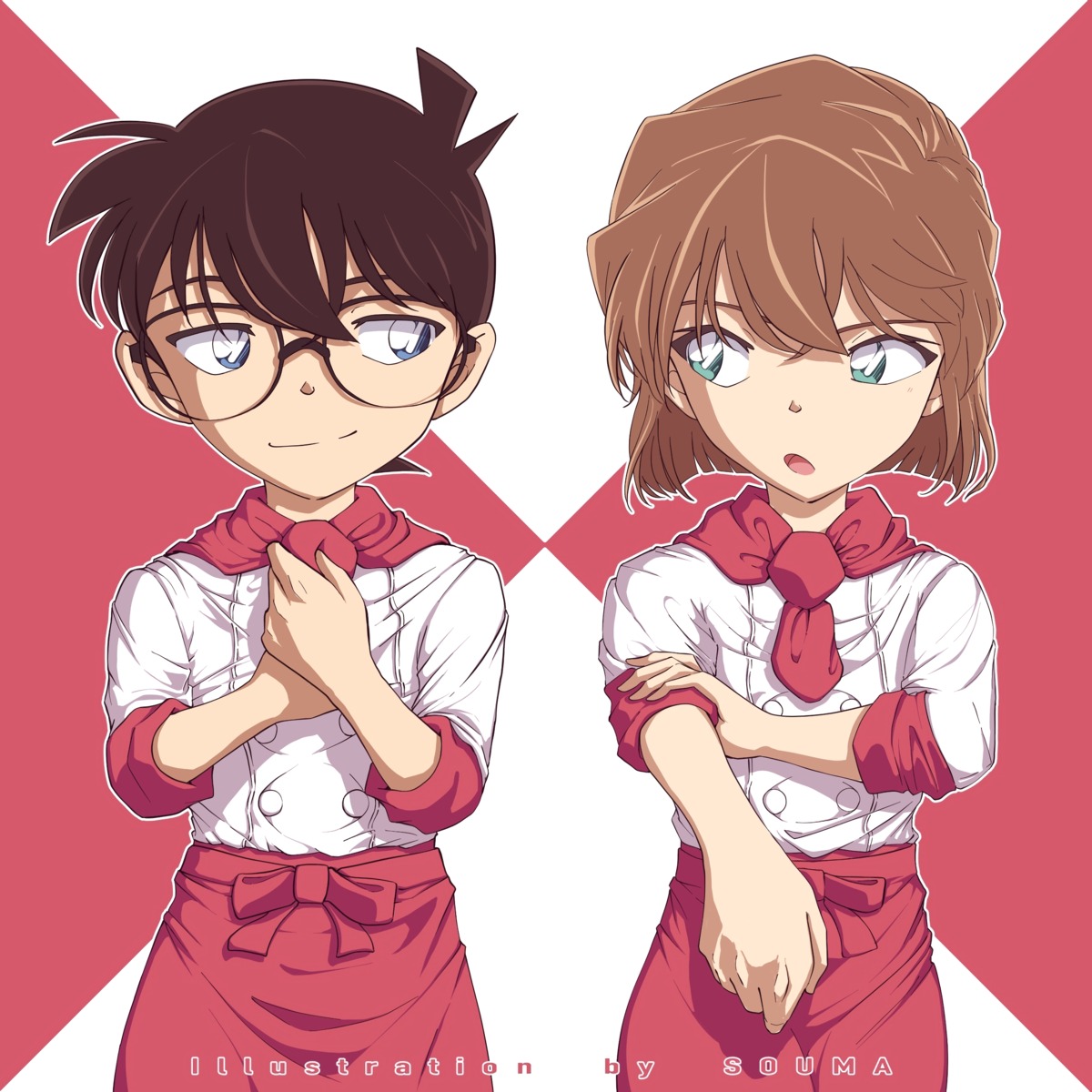 detective_conan edogawa_conan haibara_ai megane sooma4869 uniform