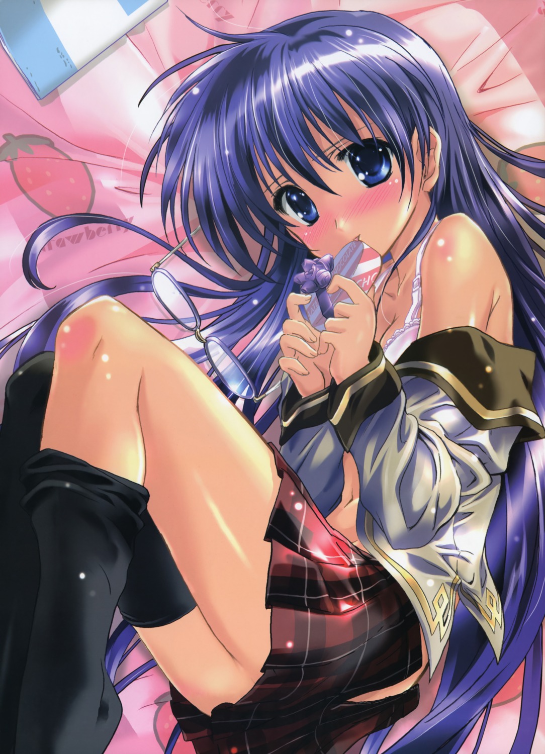 bra komatsu_e-ji nopan open_shirt thighhighs