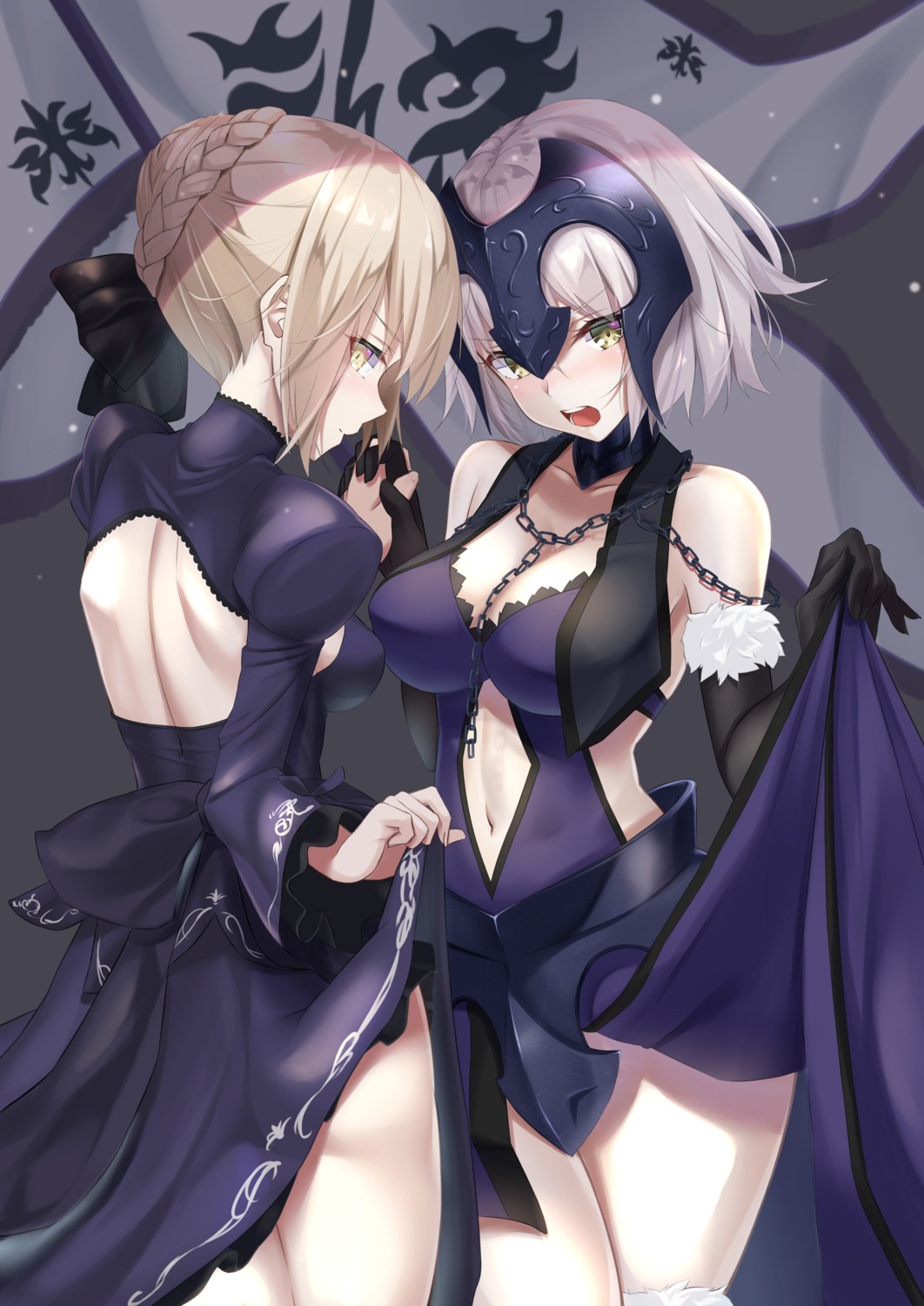 armor cleavage dress fate/grand_order jeanne_d'arc jeanne_d'arc_(alter)_(fate) mirea saber saber_alter skirt_lift