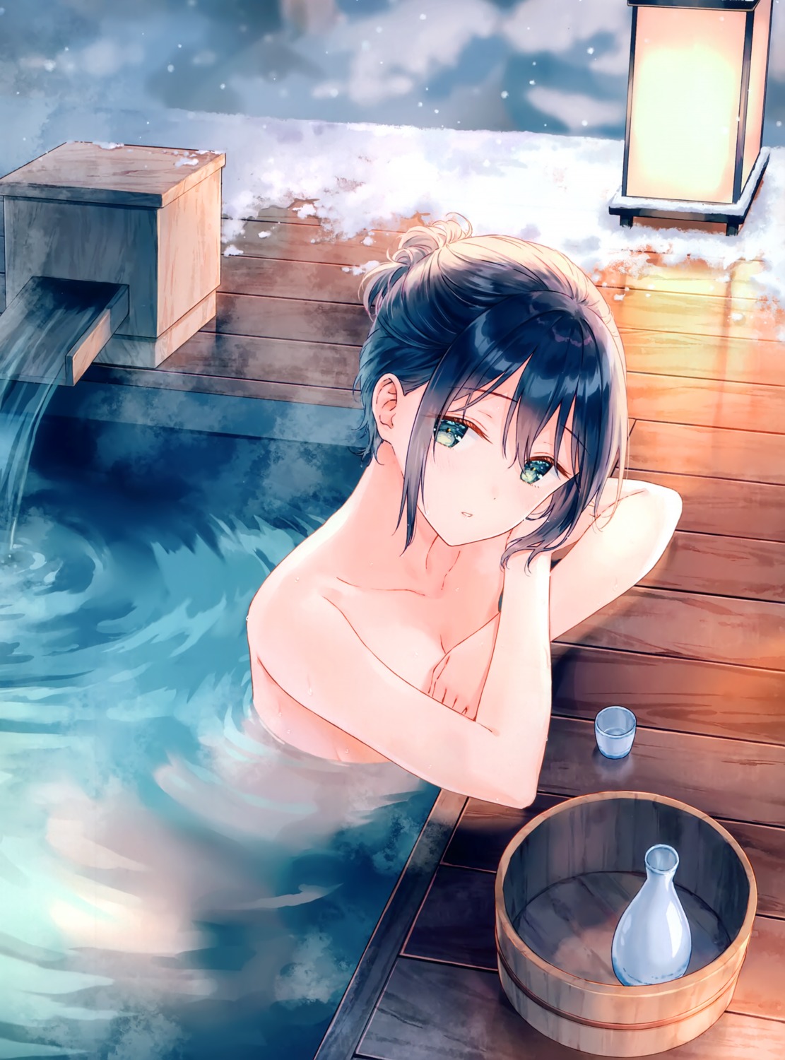 bathing hiten naked onsen sake wet