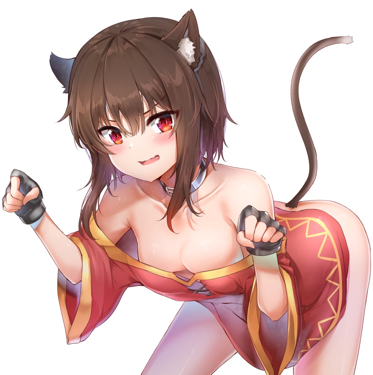 animal_ears cleavage dress kono_subarashii_sekai_ni_shukufuku_wo! megumin no_bra nopan sunhyun tail witch