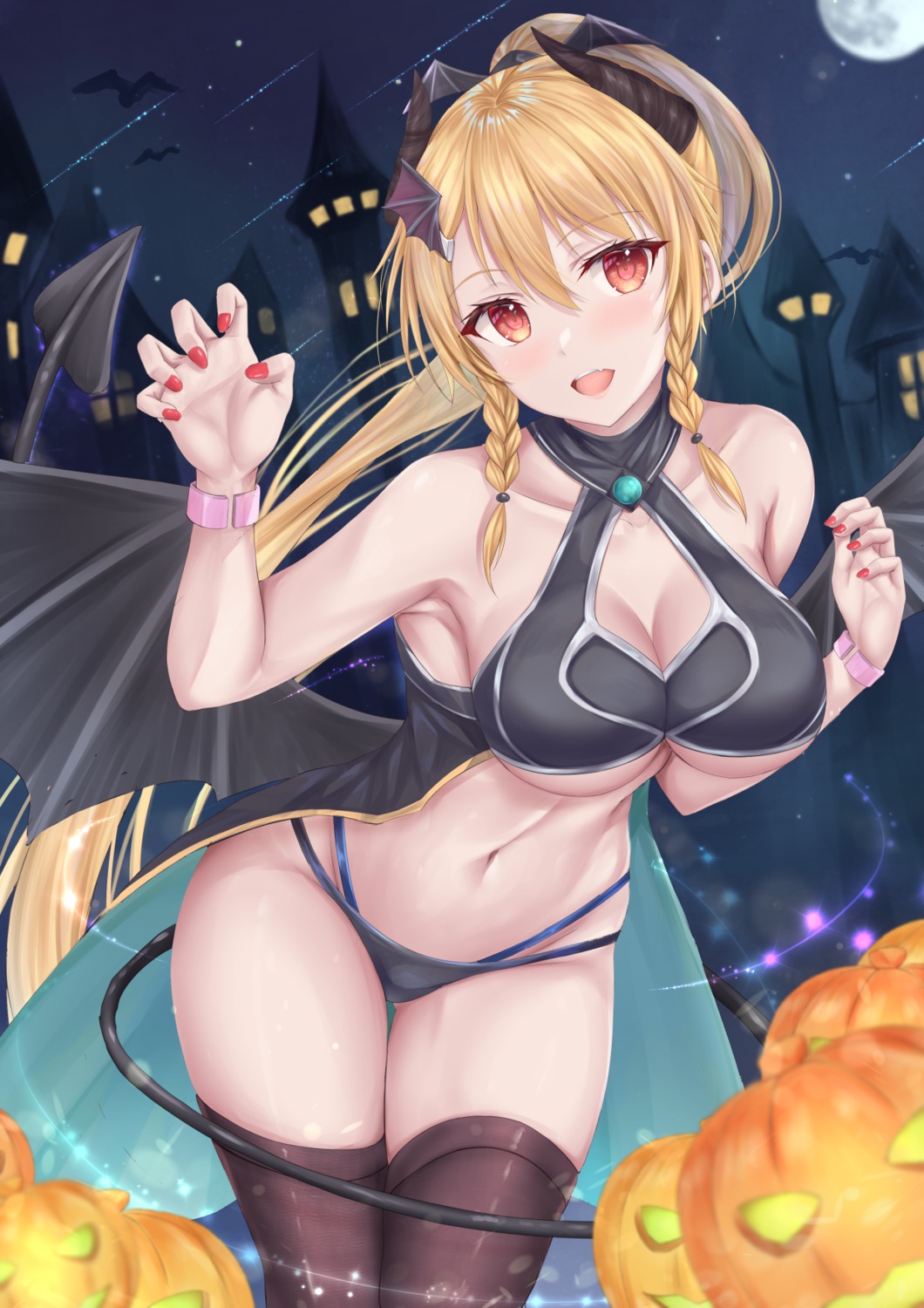 cleavage halloween horns no_bra pantsu shu-ri tail tenka_hyakken thighhighs underboob wings
