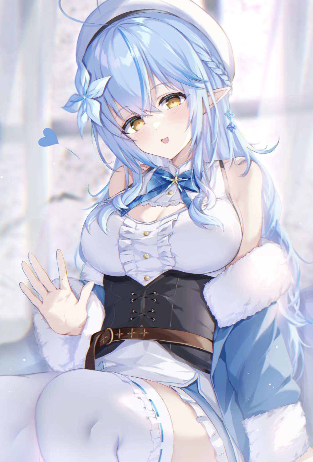 cleavage elf fuchi_(0616tk) hololive pointy_ears thighhighs yukihana_lamy