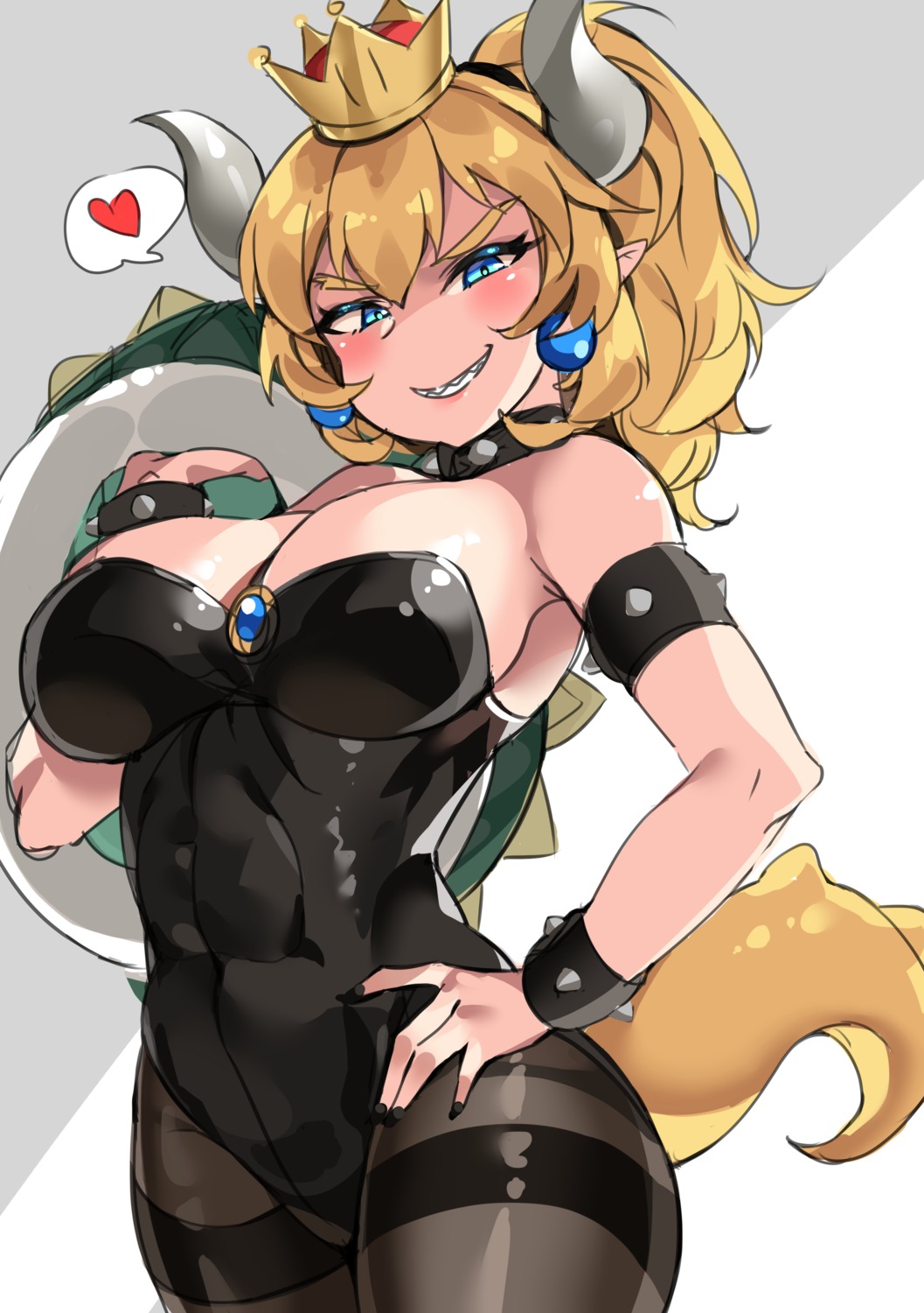 bowsette cleavage genderswap horns leotard new_super_mario_bros._u_deluxe pantyhose pointy_ears tail tem10