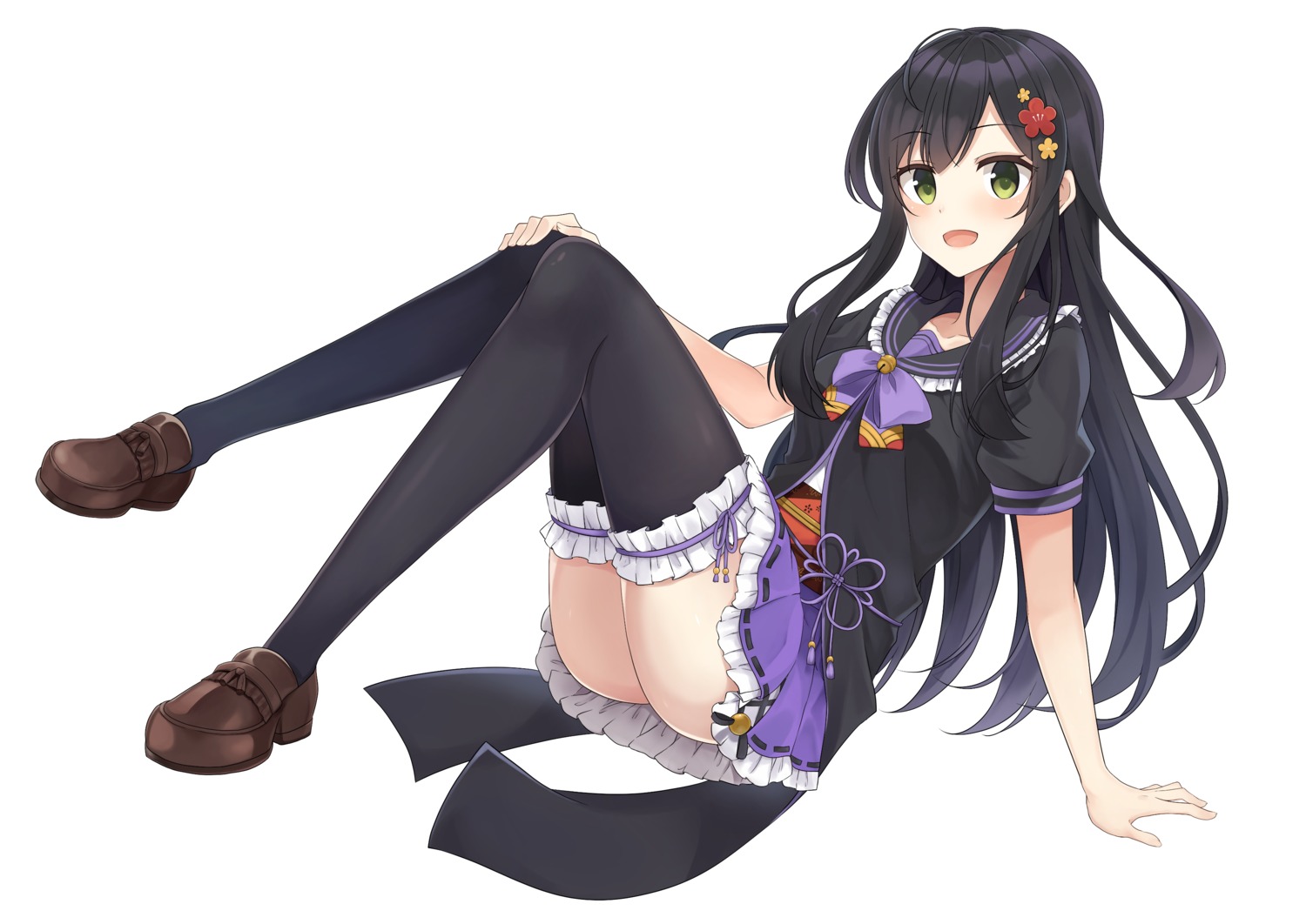 garter kuroha1873 kurokawa_kira onsen_musume seifuku skirt_lift thighhighs