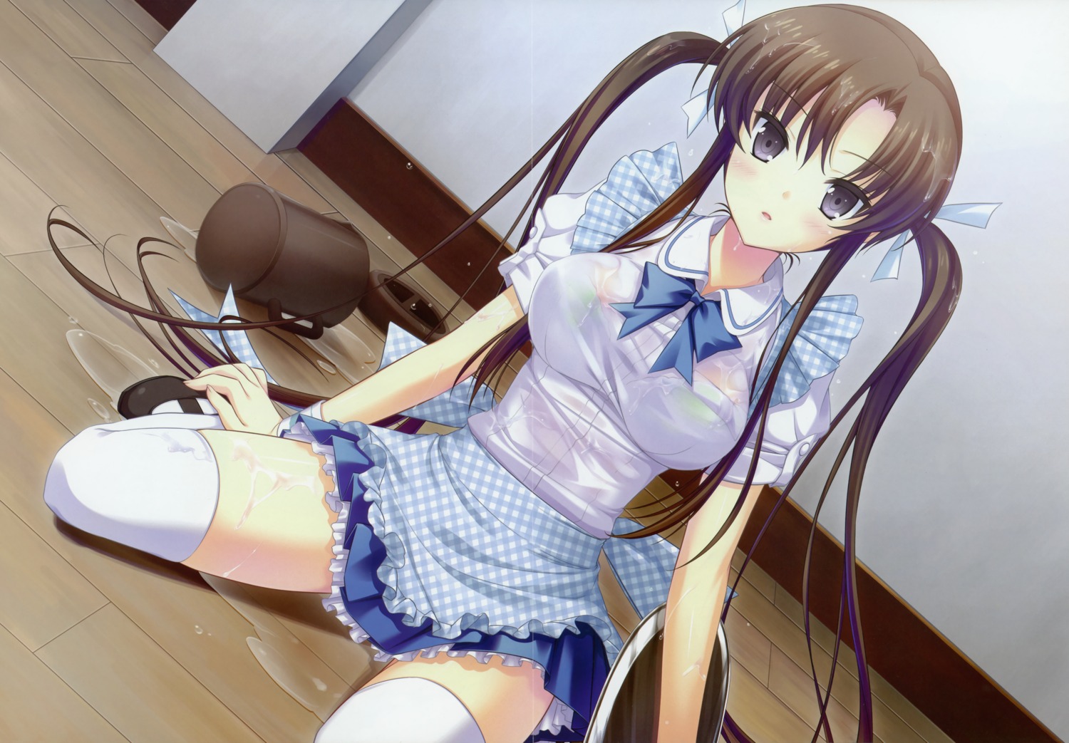 ayatsuki_meika bra crease dmyo giga see_through sucre thighhighs waitress wet wet_clothes