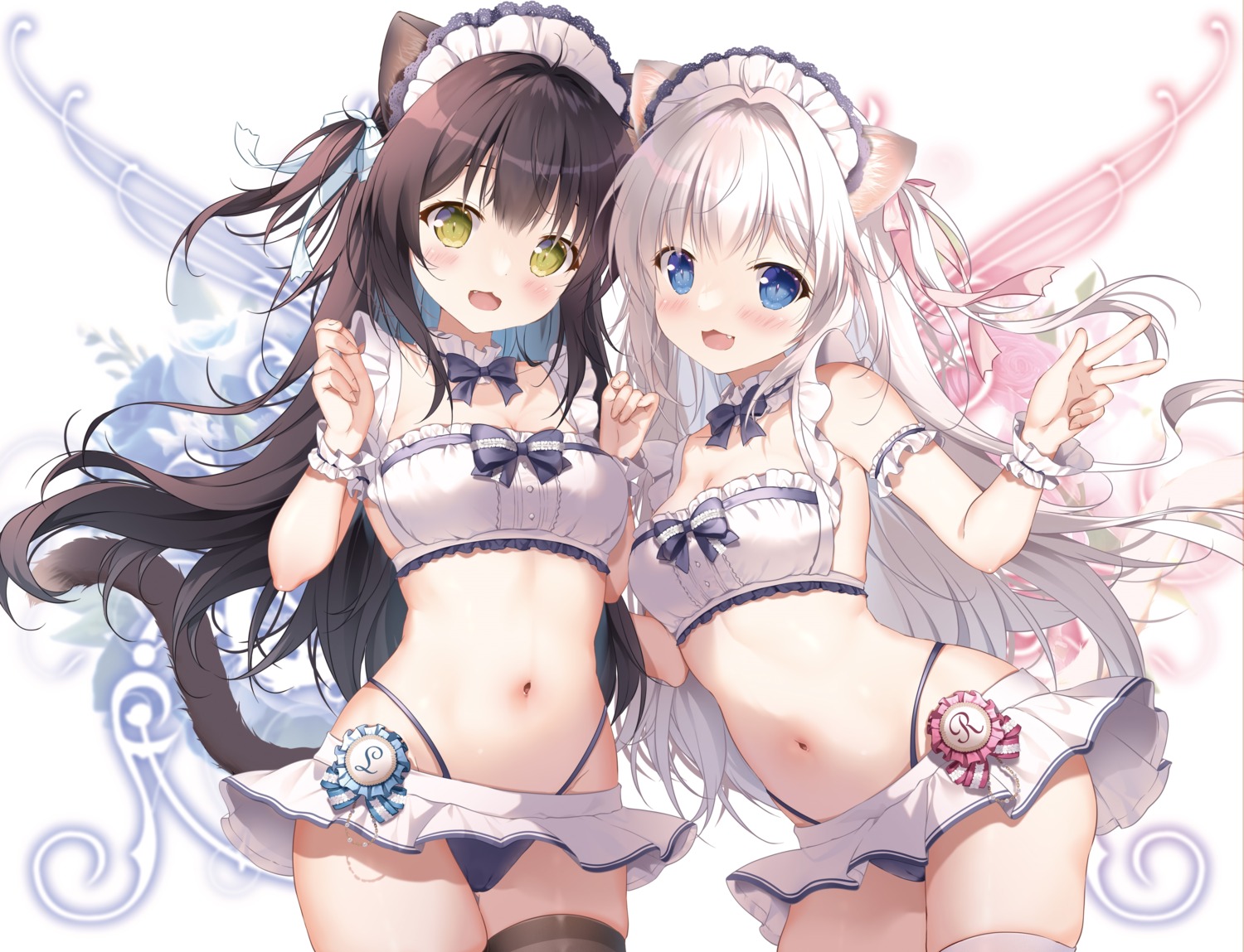 animal_ears bikini cameltoe detexted maid mikeou nekomimi skirt_lift swimsuits tail thighhighs