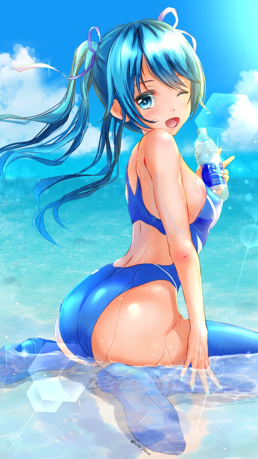 ass erect_nipples garter-velvet hatsune_miku swimsuits thighhighs vocaloid wet