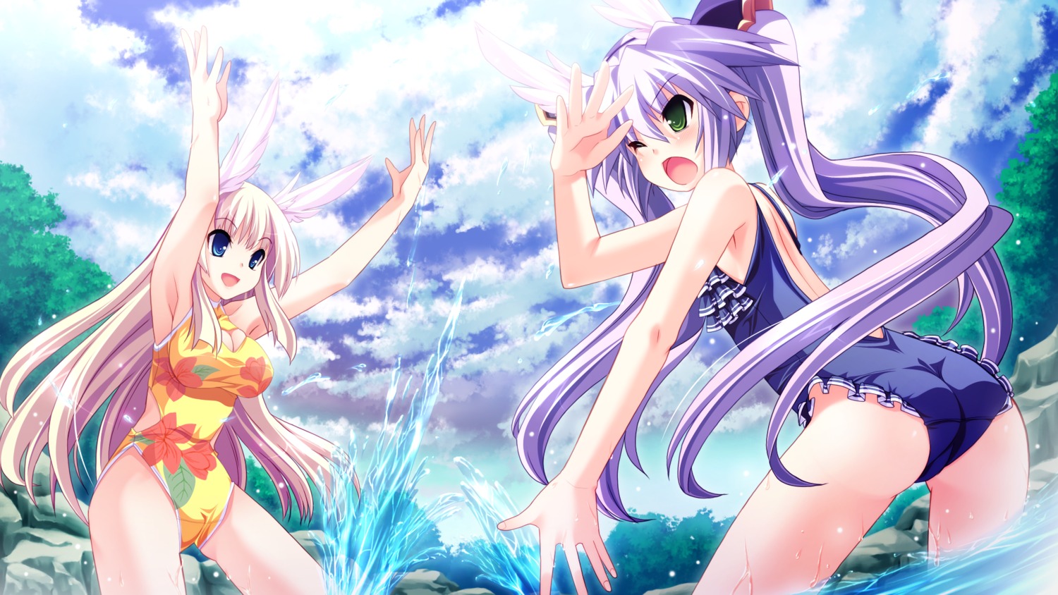 angel bikini cameltoe cleavage filgia_randgriz game_cg odette_diz_ortlinde skyfish soukyuu_no_soleil swimsuits tsurugi_hagane wet wings