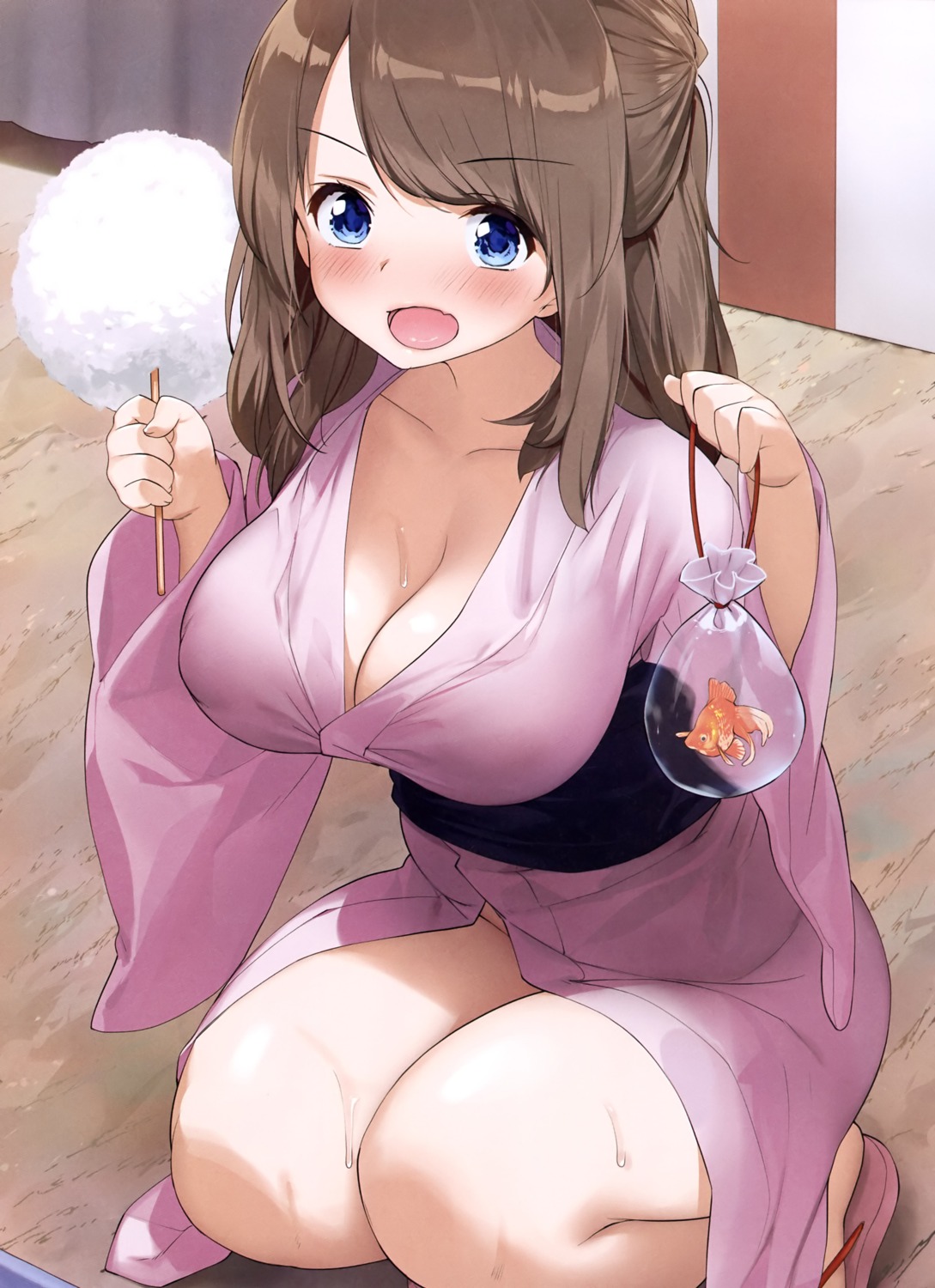 cleavage erect_nipples kaisen_chuui no_bra yukata