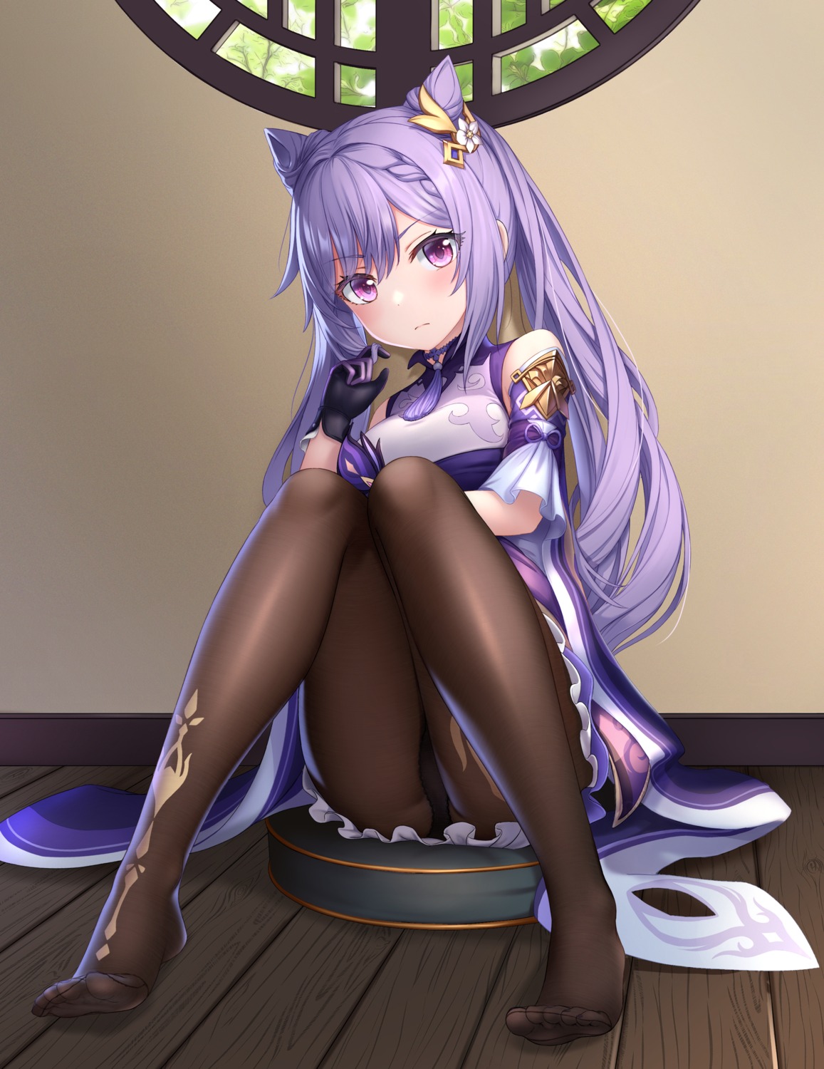 asian_clothes cementite feet genshin_impact keqing pantsu pantyhose skirt_lift