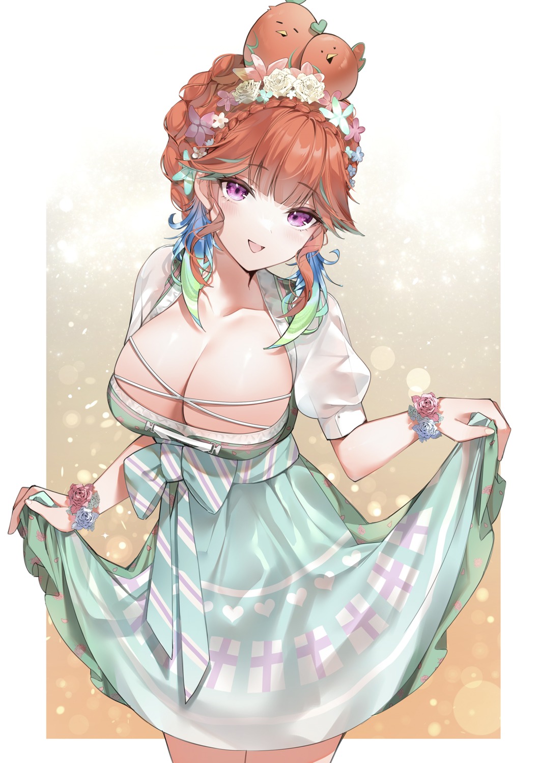 cleavage dirndl dress hololive hololive_english no_bra see_through skirt_lift takanashi_kiara yukineko1018