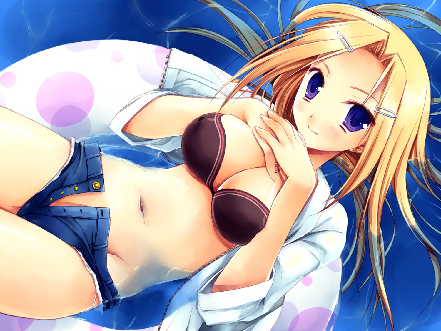 bikini_top cleavage erect_nipples horiuchi_sana miyasu_risa nopan open_shirt pia_carrot piajong swimsuits wallpaper