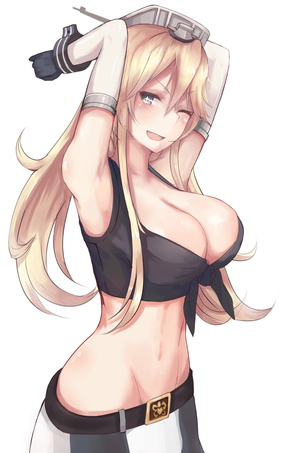 cleavage iowa_(kancolle) kantai_collection kinryuu no_bra nopan open_shirt