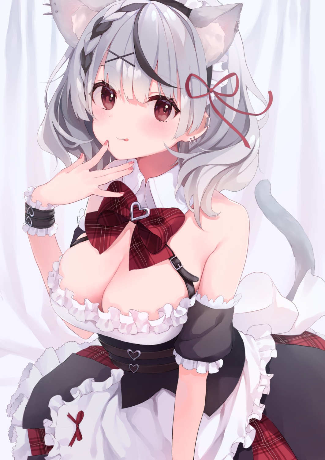 animal_ears hololive maid nekomimi no_bra sakamata_chloe shiroha tail