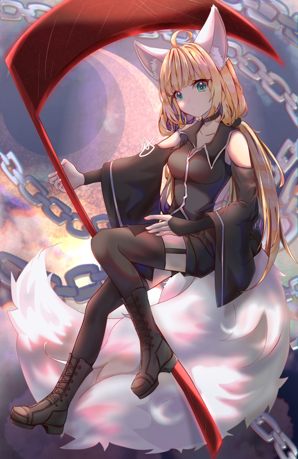 animal_ears luo_shang_hua stockings tail thighhighs weapon