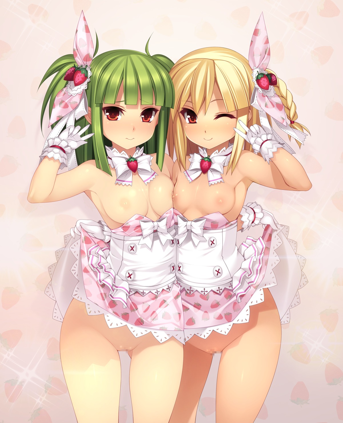 beatmania beatmania_iidx breasts censored kinoshita_ichi loli nipples no_bra nopan pussy skirt_lift symmetrical_docking tsugaru xia