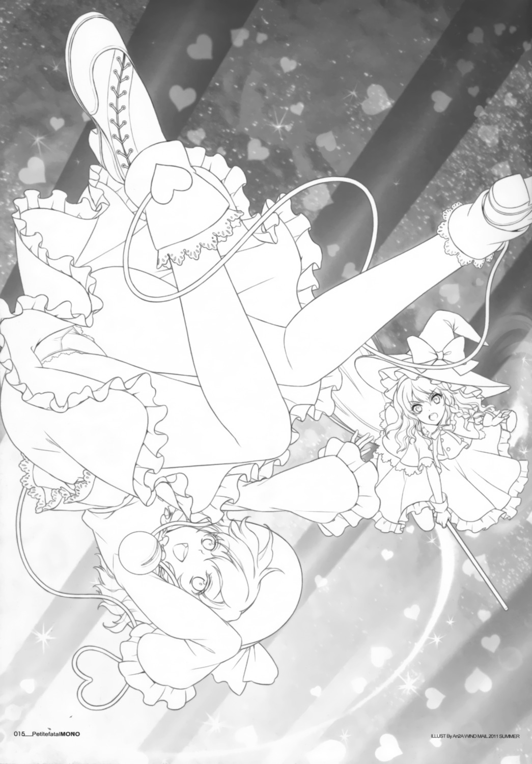 an2a kirisame_marisa komeiji_koishi line_art monochrome pantsu touhou wind_mail