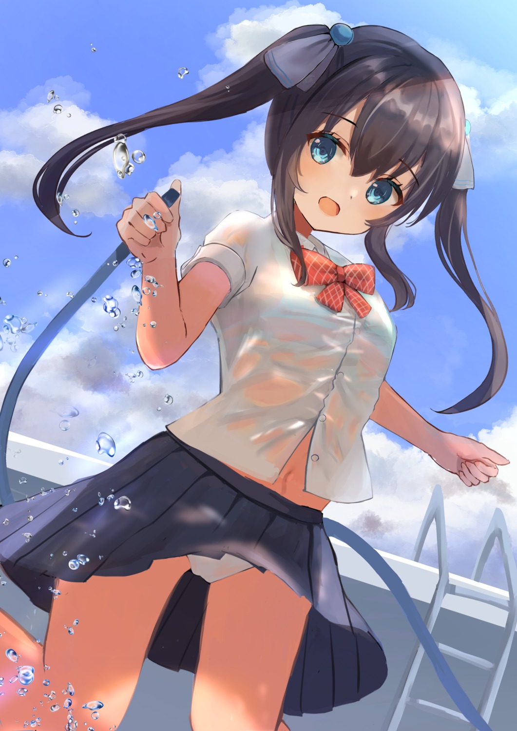 atsuneko bra pantsu see_through seifuku skirt_lift wet wet_clothes