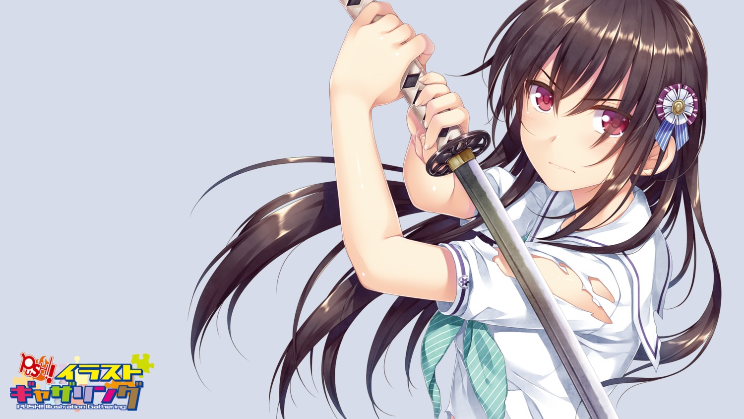 akabeisoft2 alpha boku_no_hitori_sensou inuduca_rumi seifuku sword torn_clothes wallpaper