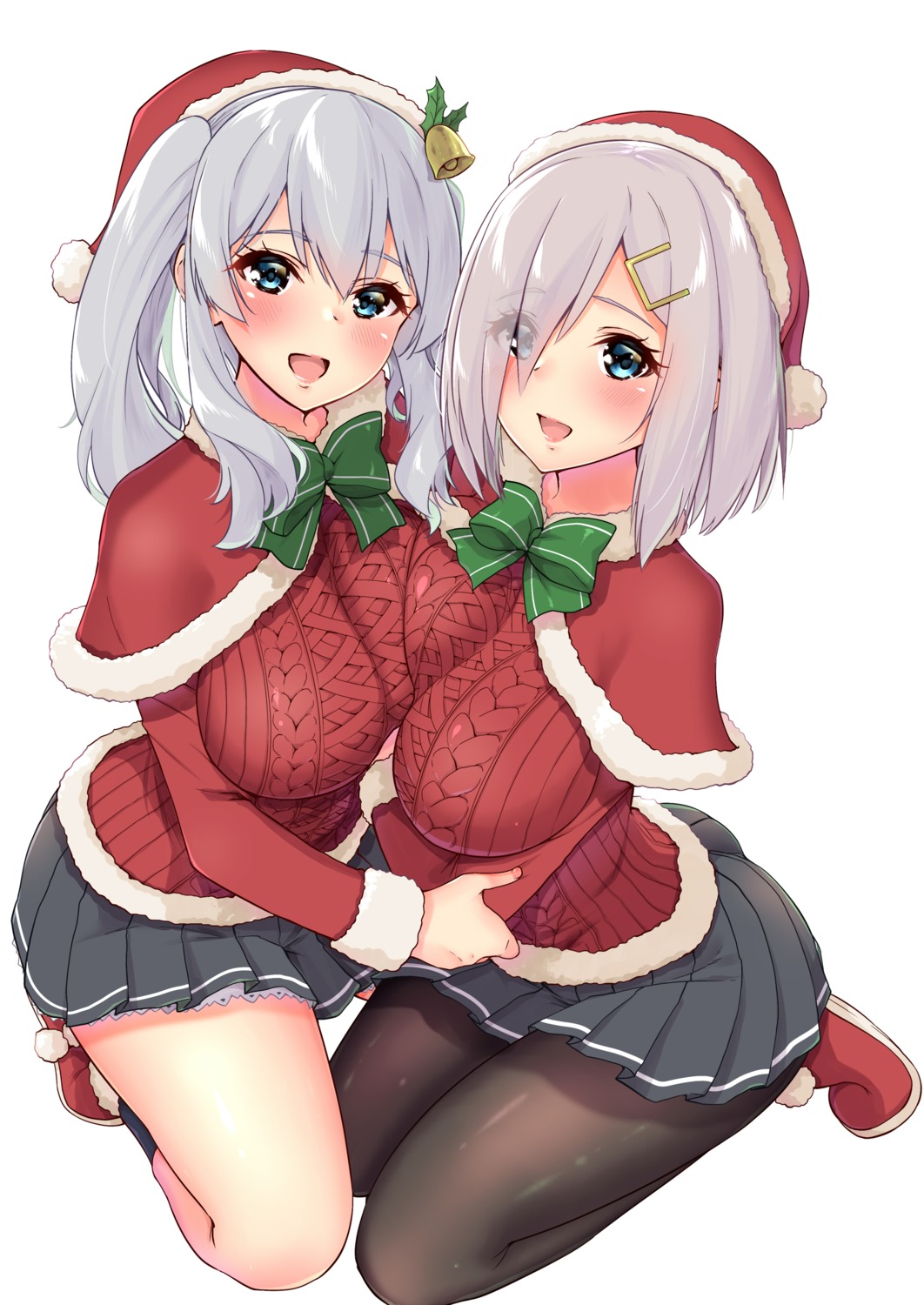 christmas hamakaze_(kancolle) kantai_collection kashima_(kancolle) pantyhose sarfata sweater