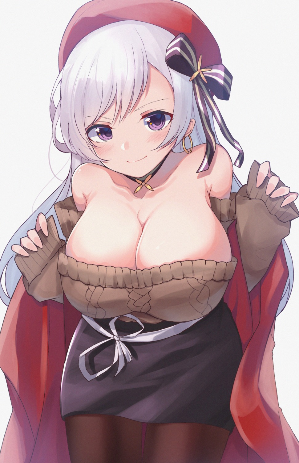 azur_lane belfast_(azur_lane) cleavage misonikomi no_bra pantyhose sweater