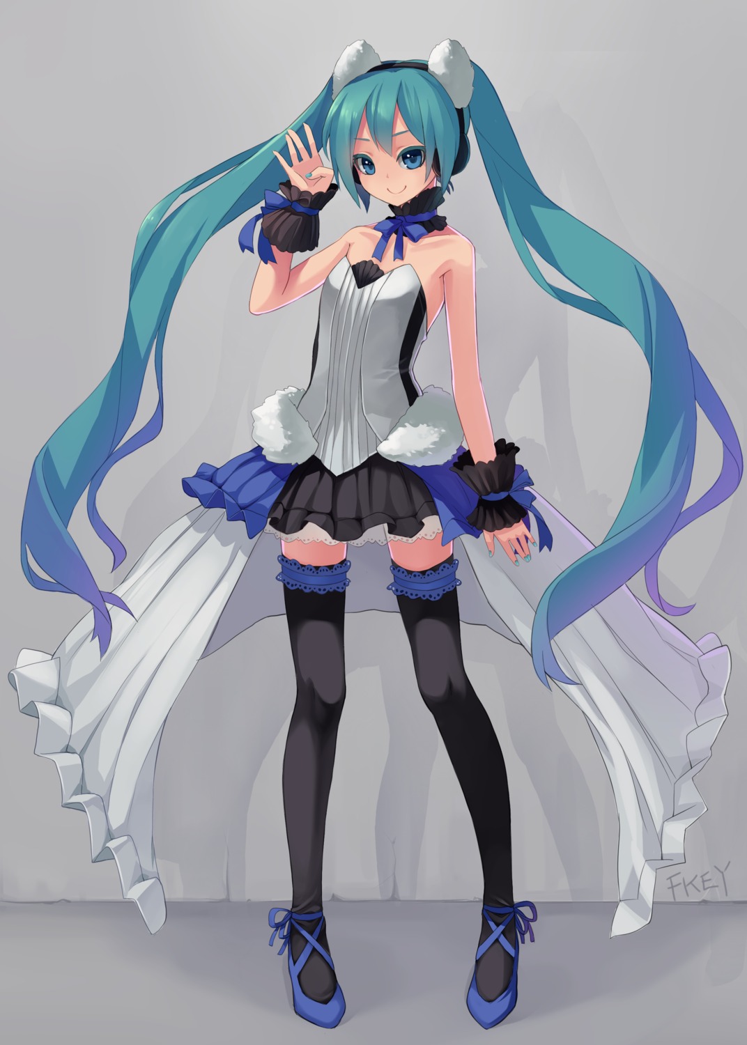 7th_dragon 7th_dragon_2020 hatsune_miku headphones no_bra see_through thighhighs vocaloid zengxianxin