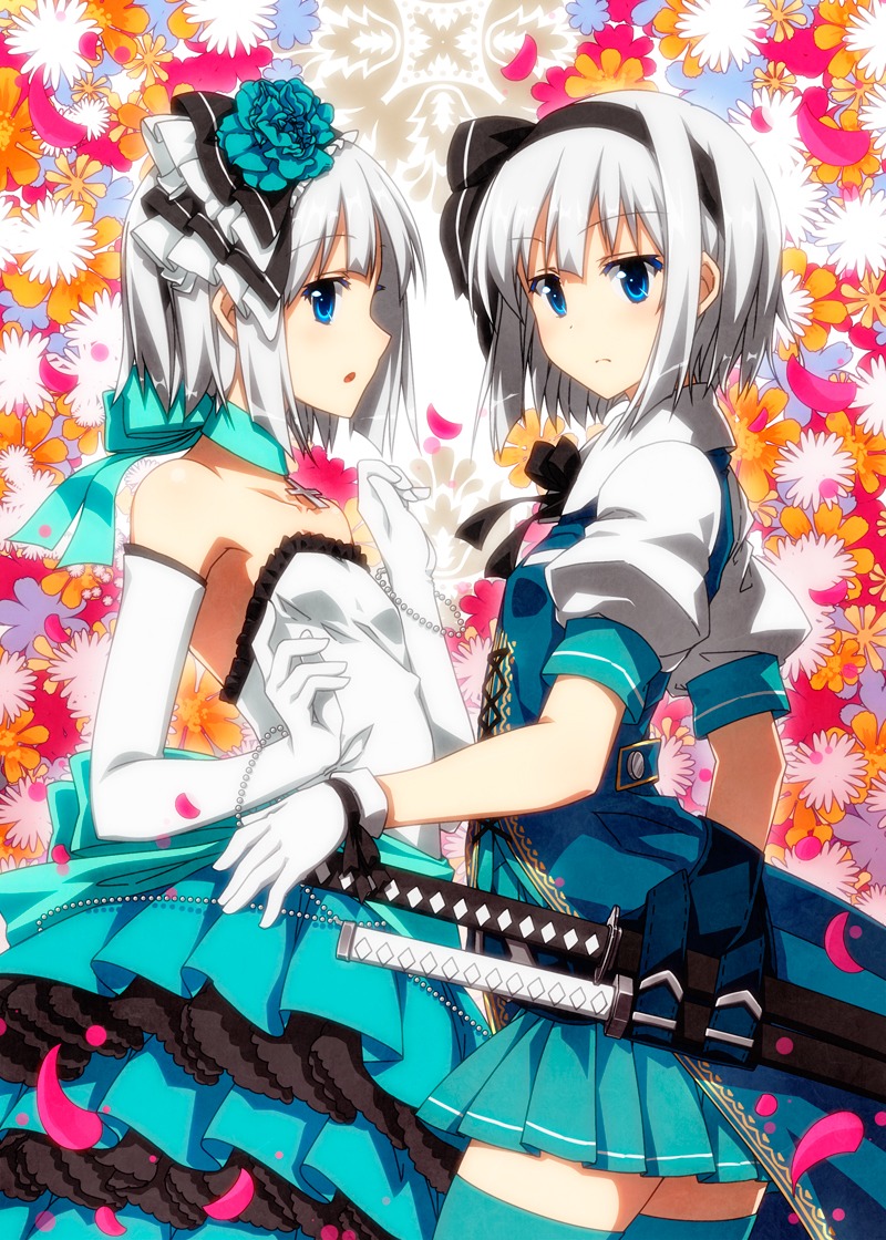 dress konpaku_youmu sazanami_mio sword thighhighs touhou